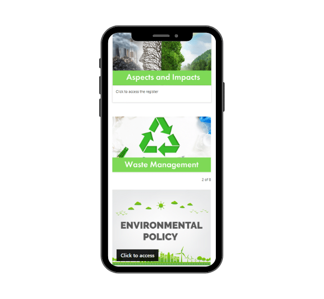 A smartphone displays how easy it is to access Southpac Plus's Environmental topics anywhere you need.